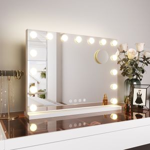 Lustro do makijażu SONNI 58x45cm z 3-kolorowym oświetleniem, regulowaną jasnością, z USB i Bluetooth, 10-krotne powiększenie, lustro ścienne, białe Lustro do makijażu SONNI 58x45cm z 3-kolorowym oświetleniem, regulowaną jasnością, z USB i Bluetooth, 10-krotne powiększenie, lustro ścienne, białe
