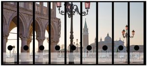 Wallario Ordnerrücken Sticker, selbstklebend für breite Ordner, 9 Stück, Motiv Venedig - Dogenpalast, Markusplatz und die Kirche San Giorgio Maggiore II