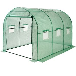 ECD Germany Skleník s kovovým rámem - 6m² - 300x200x200 cm - zelený - zip a 6 oken - fóliový skleník s obloukovou střechou skleník se studeným rámem skleník pro rostliny skleník pro rajčata fóliový tunel