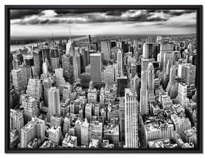 New York Skyline and Leinwandbild 80x60 cm im Bilderahmen / Wandbild  / Schattenfugenrahmen / Kein Poster