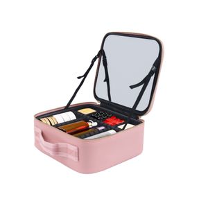 Kosmetiktasche Make-up Organizer Box Schminkkoffer Tragebar Aufbewahrungsbox Schmuckbox mit Spiegel Rosa