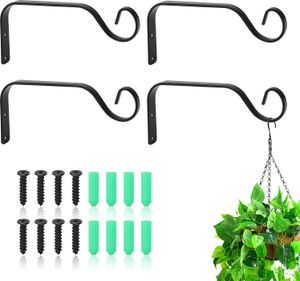 4 Stück Pflanzenhalterung Blumenampelhalter Eisen Wandhaken Blumenampel Wandhalter Haken 18.5x8.5 cm zum Aufhängen von Pflanzer Vogelhäuschen Laterne Windspiele Wandleuchter (schwarz)