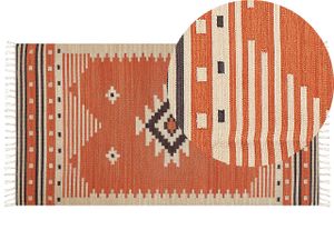 BELIANI Kelímový koberec oranžový bavlnený 80 x 150 cm obdĺžnikový obojstranný geometrický vzor tradičný dizajn