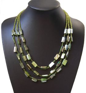Halskette Collier echt Perlmutt Perlen Grün Wasserfall-Kette Z138