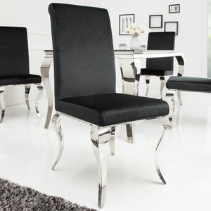 Eleganter Stuhl MODERN BAROCK schwarz Samt Stuhlbeine aus Edelstahl Esszimmerstuhl