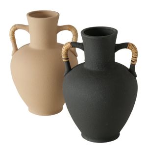 BOLTZE Dekovase 2er Set "Lousiany" aus Keramik in beige/schwarz, Blumenvase Vase