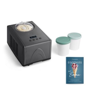 SPRINGLANE Eismaschine Emma 1,5 L mit selbstkühlendem Kompressor 150 W inkl. Aufbewahrungsbehälter 2er-Set, Eiscrememaschine aus Edelstahl mit entnehmbarem Eisbehälter, inkl. Rezeptheft
