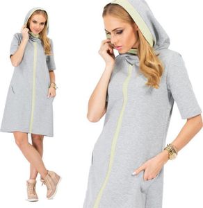 Damen Long Hoodie mit Kaputze - Sweatshirt lang, S/M, Grau/limon