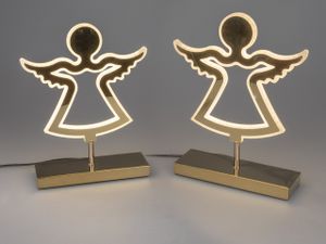 2er Set LED Dekoobjekte Figuren Engel gold H. 35 + 50cm aus Metall Formano W22