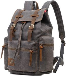 Retro plátěný batoh(Grey)Plátno Vintage batoh Laptop batoh školní batoh cestovní taška kožený batoh odolný rameno balení pro muže dámy