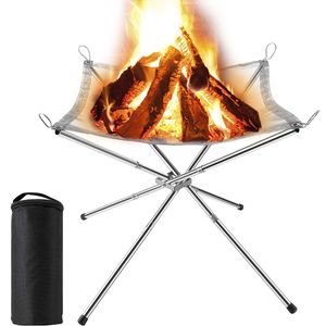 MEIYOU  Tragbare Feuerschalen, Camping Faltbare Edelstahl Feuerkorb, Rostfreier Stahl Mesh Kamin, Outdoor Firepit für Draußen