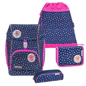 Belmil ergonomischer Schulranzen Set 5 -teilig für Mädchen Für kleine Kinder, Erstklässler mit Patch Set/Brustgurt, Hüftgurt/Magnetverschluss/sonstige Muster/Pink, Blau, Türkis (405-73 Stars)