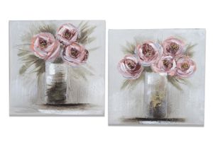 2er Set Wandbilder auf Leinwand Blumen grau rosa 40x40cm Formano