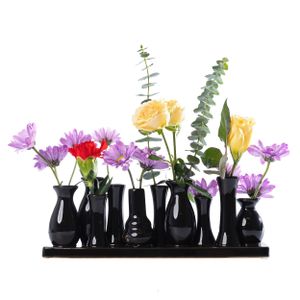 Jinfa Handgefertigte kleine Keramik Deko Blumenvasen Set aus 10 Vasen in schwarz
