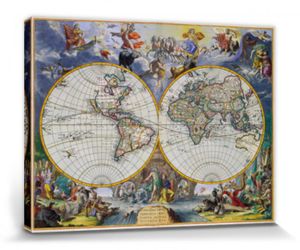 Historische Landkarten Poster Leinwandbild Auf Keilrahmen - Weltkarte 1683, Johannes De Ram (60 x 80 cm)