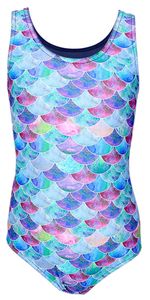 Aquarti Mädchen Badeanzug mit Ringerrücken Print, Farbe: Meerjungfrau Lila / Dunkelblau, Größe: 140