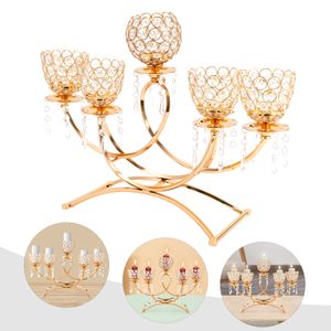 Kristall Kerzenhalter 5 Köpf Kerzenständer Vintage Kerzenleuchter für Hochzeitsfeiern, Geschenk (Golden)