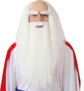 Gallier Druiden Bart Perücke Set Mittelalter Märchenkönigin Karneval Abenteuerfigur Kostüm Accessoire Zauber Alte Welt Legende Faschingsspaß Fantasy, Farbe: Weiß
