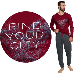 Henderson Herren Schlafanzug Langarm + Pyjamahose 40038-33X BLEND, Farbe: Rot/Grau, Große: XL