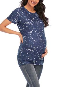Tshirts Damen Umstandsoberteile Mutterschaft T Shirt Sommer Tops Comfy Schwangerschaft Blau,Größe L