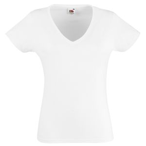 Fruit Of The Loom Lady-Fit Valueweight Damen T-Shirt, V-Ausschnitt BC1361 (M) (Weiß)