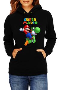 Mario Riding Yoshi Damen Kapuzenpullover Sweatshirts Super Mario Bros Luigi Bowser, S / Schwarz