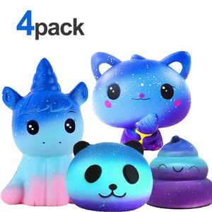 4 PSC Squishy Figet Toy Einhorn Katze Poop Panda für Kinder Mädchen Junge,Anti Stress Squishy Kit Geschenk Geburtstag Squeeze Toys