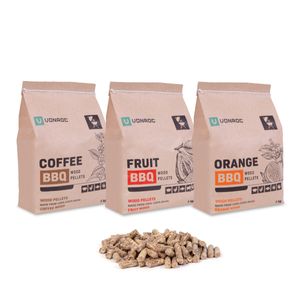 BBQ Holzpellets - Exotische Aromen Mixpackung - Apfelsine, Kaffee und tropische Früchte - 3kg - Ohne Zusatzstoffe