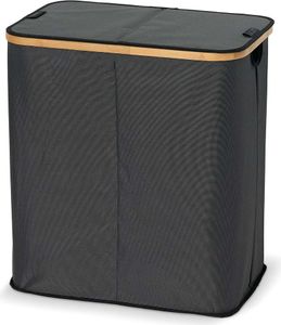 DomoPak Living podwójny kosz na pranie z bambusową ramą 90 litrów 54 x 34 x 58,5 cm oddzielny pojemnik na pranie łazienka czarny