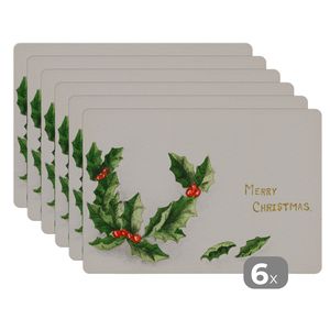 MuchoWow® podložky Sada 6 pratelných podložek 30x45x0.3cm Vánoce - Holly - Vánoční dekorace Protiskluzová a tepelně odolná podložka na stůl