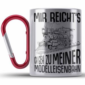 Trendation - Mir Reichts Ich Geh Zu Meiner Modelleisenbahn Edelstahl Tasse Karabiner Geschenk Eisenbahner Lokführer Spruch Lokomotive Geschenkidee Eisenbahn (Rot)