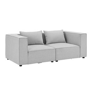 Juskys modulares Sofa Domas S - Couch Wohnzimmer - 2 Sitzer mit Lehnen & Kissen -  Stoff Hellgrau