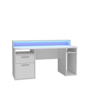 Gamer Computertisch Gaming Tisch TEZAUR 3B Weiß mit LED-Beleuchtung