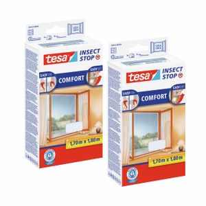 2x tesa Fliegengitter Comfort für Fenster ohne Bohren weiß 1,7 x 1,8 m