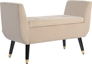 HOMCOM Luxus Sitzbank Polsterbank mit Stauraum Armlehnen Truhenbank Samtartiges Polyester Gummiholz Beige 107 x 42 x 65 cm