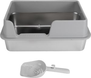 kôš na podstielku z nehrdzavejúcej ocele s rozmermi 50 × 35 × 20 cm - Otvorená kôš na podstielku s vysokým okrajom, hygienická a ľahko čistiteľná - Pre veľké mačky a mačiatka - vrátane lopatky