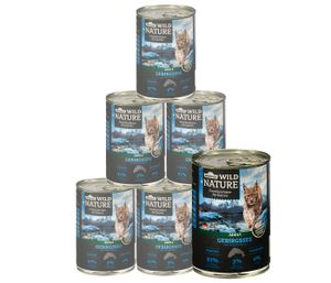 Dehner Wild Nature Katzenfutter Gebirgssee, Nassfutter getreidefrei, für ausgewachsene Katzen, Lachs / Forelle, 6 x 400 g Dose (2.4 kg)