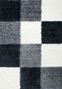 Teppium Hochflor Teppich Shaggy Karo Design Weich Teppich Wohnzimmer Flauschig, Schwarz, 120 x 170 cm
