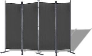 JOIEYOU 4 Teilig Paravent aus Polyestergewebe Raumteiler für Indoor und Outdoor Klappbar 225x180cm Trennwand mit Bodennägel Balkon Sichtschutz Raumtrenner für Garten Wohnzimmer Büro (Dunkelgrau)