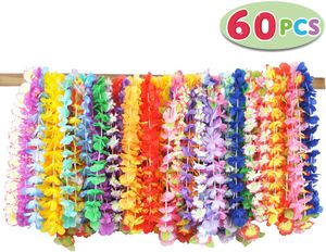 60 Stücke Hawaii Blumenketten Hawaiikette Halskette, Tropischen Hawaiianischen Luau Blumen Lei für Kleid, Party Favors