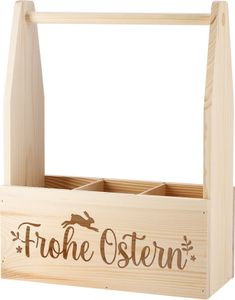 Flaschenträger aus Holz mit Gravur "Frohe Ostern" - Geschenkidee zu Ostern - Holztrage mit 3 Fächern