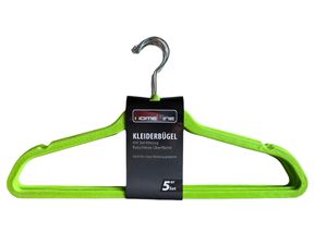 5 Kleiderbügel Samtbezug grün Kunststoff Samt mit Hosensteg, Rockhaken, Garderobenbügel