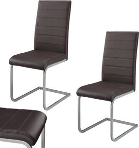Juskys Freischwinger Schwingstuhl Vegas 2er Set – Esszimmerstuhl mit Metall-Gestell & Bezug aus Kunstleder – Moderner Küchenstuhl in Braun