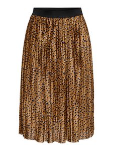 Damen Jacqueline de Yong Rock Jersey Plissee Skirt Knie Lang Elegant Leo Muster Stretch Bund JDYBOA, Farben:Braun, Größe:40