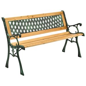 Juskys Gartenbank Pisa – 2-Sitzer Holzbank mit Armlehnen & Rückenlehne – wetterfeste Sitzbank 122x54x73 cm - Seitenelemente aus Gusseisen