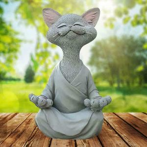 Yoga Meditation Katzen, Statue Katze, Buddha Figur Ornament, Harz Kunst Skulpturen, Wohnkultur, Garten Rasen Ornament (Grau)
