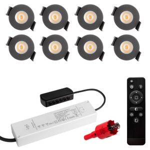 8er Set, S-Polylight® Mini LED Einbauspot Set in Anthrazit | Warmweiss 3.000K DIMMBAR IP65 FUNK 3W Einbaustrahler Terrassenbeleuchtung Bad Sauna