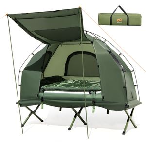 COSTWAY Feldbett mit Zelt, Campingbett mit Vorzelt, Luftmatratze, Schlafsack, Kissen und Tragetasche, Campingliege 194x87x167cm