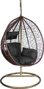 Bettso Polyrattan Hängesessel Relaxsessel Hängekorb mit Gestell Rattan Hängestuhl Sessel für Garten COBE Schwarz + Grau Kissen
