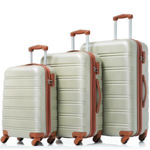 Flieks Kofferset 3 teilig Reisekoffer Set Hartschale, Trolley Hartschalenkoffer Handgepäck Koffer 3er Set mit Schwenkrollen, Grün Braun